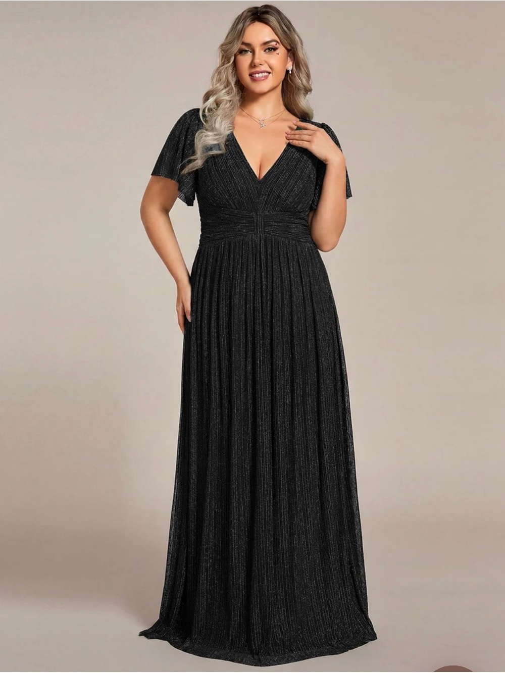DAPHNE
V-Neck Glittery Short Sleeves Formal Evening Dress size 14